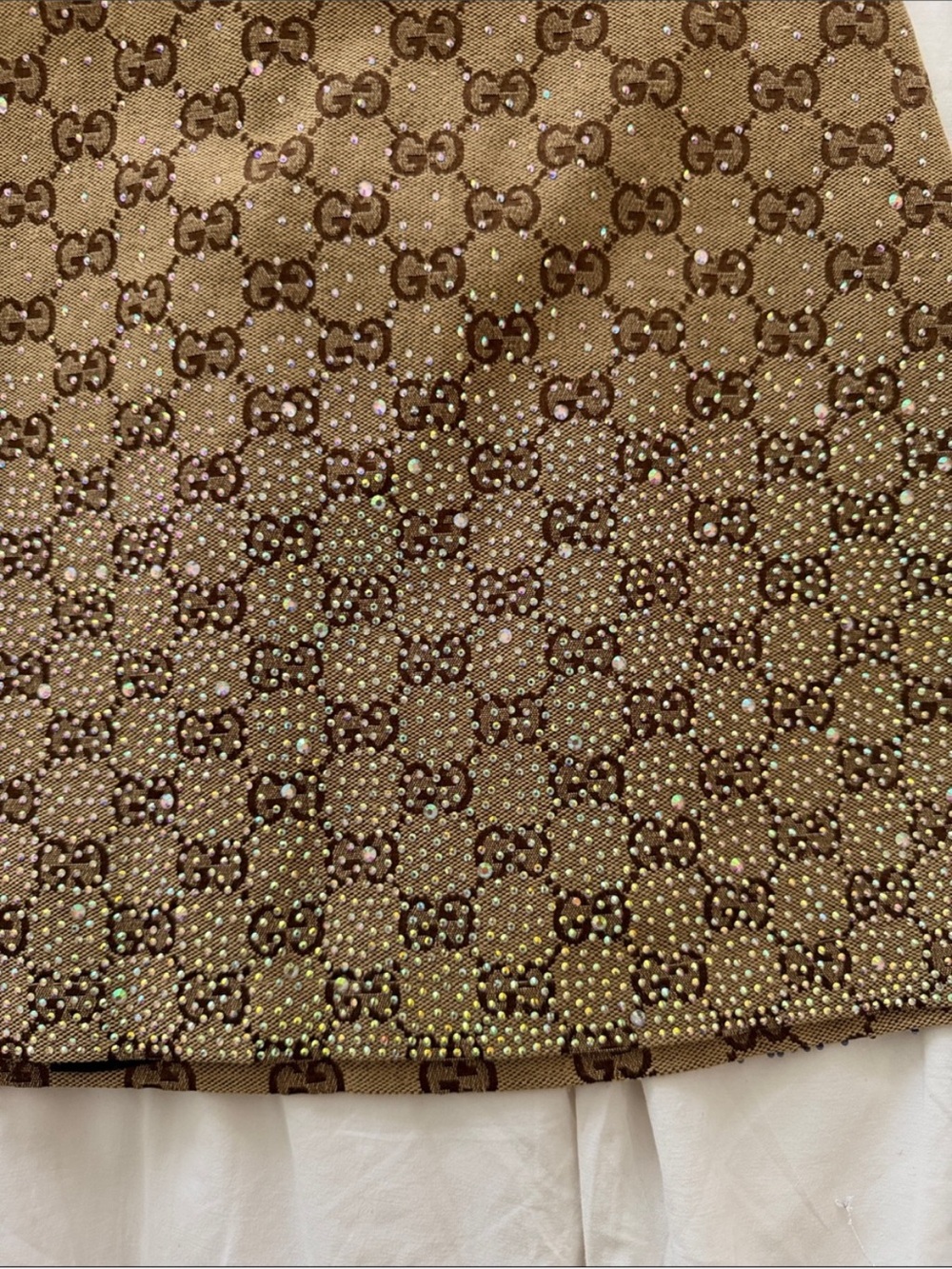 Gucci Tan Brown GG Crystal-Embellished Mini Skirt - Picture 2 of 7